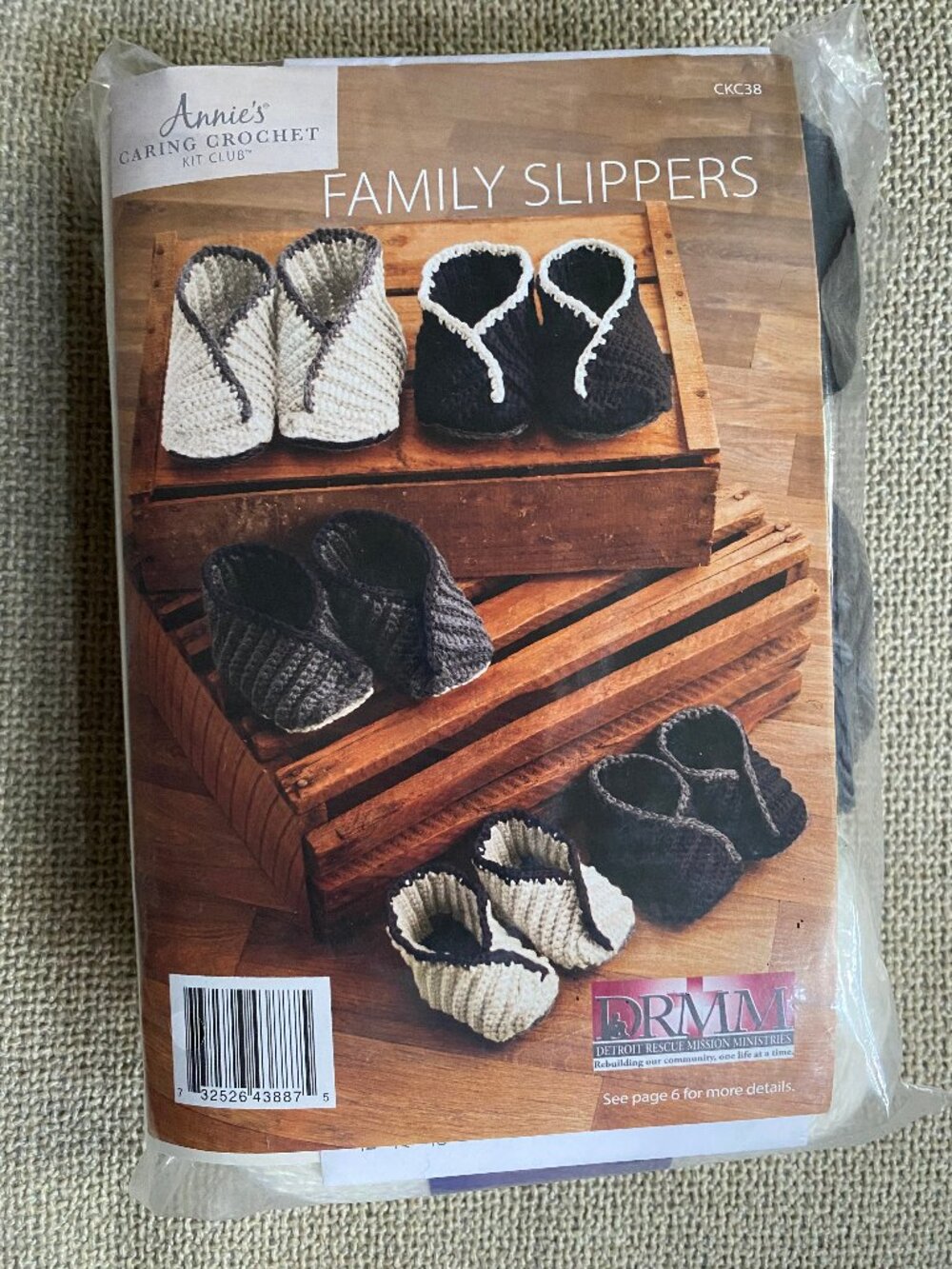 Annie's Caring Crochet Kit Club Family Slippers CKC38 Open Box Complete